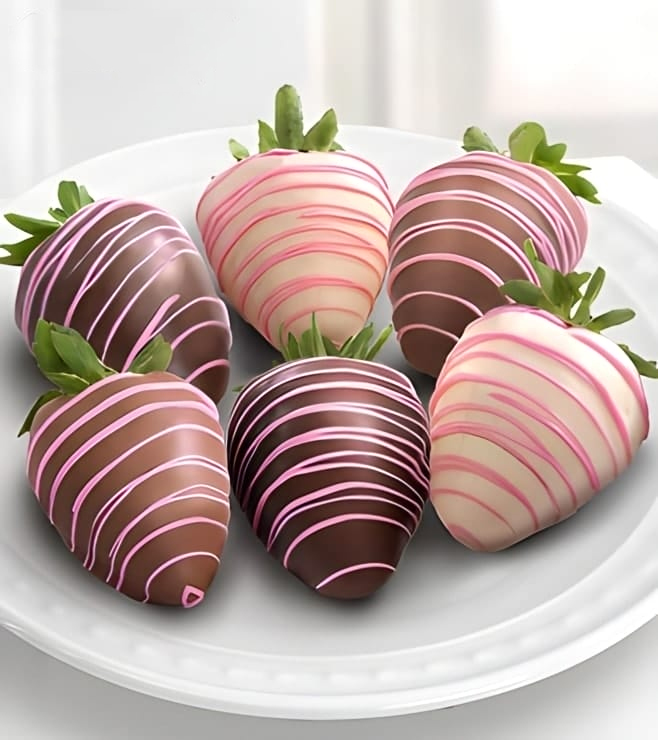 Pink Drizzles - 6 Chocolate Dipped Strawberries, GOURMET