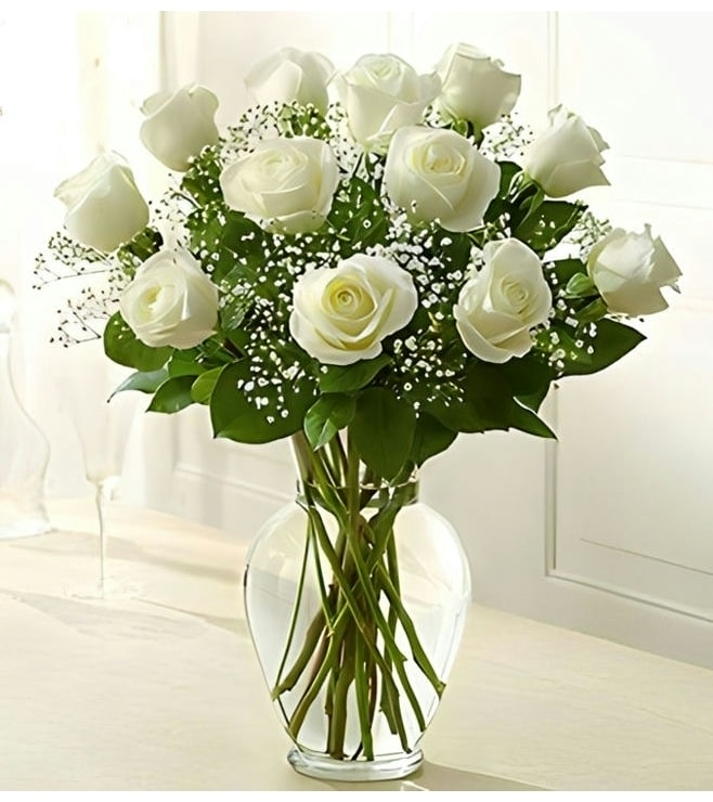 Pure Joy White Roses Bouquet, FLOWERS