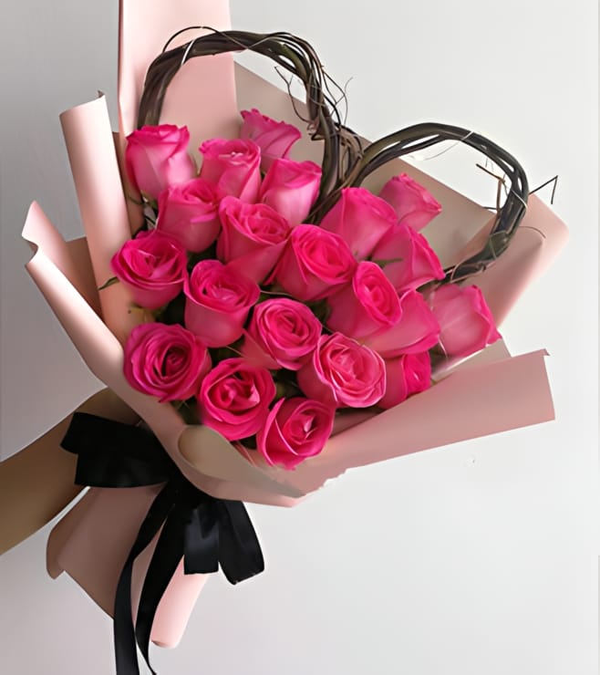 Chic Pink Roses Bouquet, FLOWERS