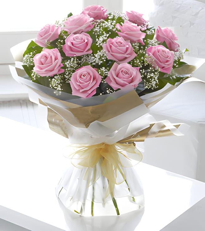 Heavenly Pink Rose Hand-tied, FLOWERS