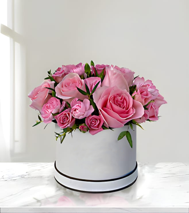 Dainty Pink Rose Garden Hatbox, FLOWERS